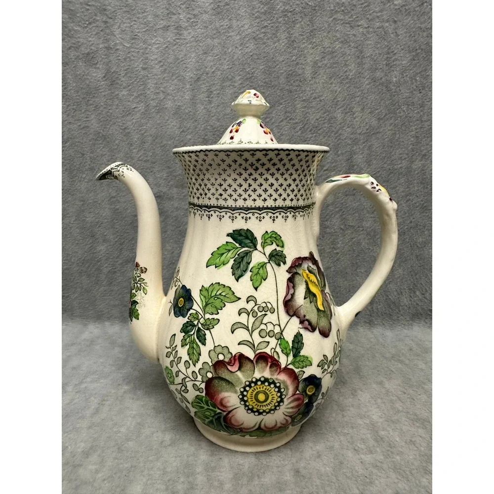VTG Mason's‎ China Ironstone Coffee Pot Paynsley Green Floral England Full Hand